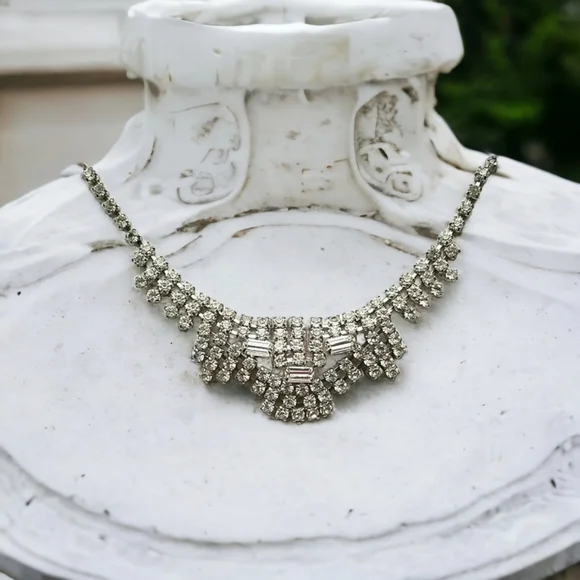 Vintage Mid Century 1950s Glamorous Rhinestone Choker Necklace - Picture 1 of 13